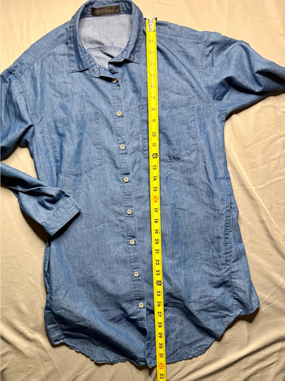 Y2K Chambray Button-Up Tunic Top – Size M - Picture 5 of 5